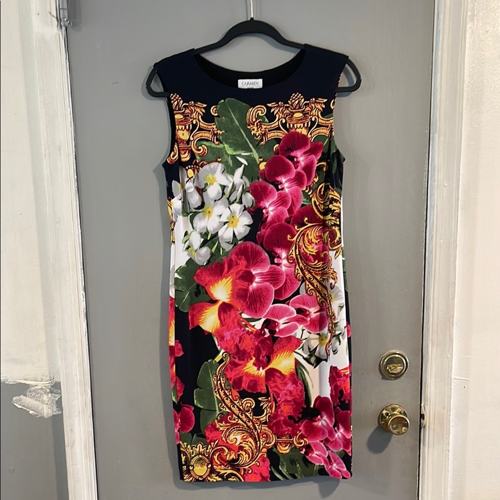 Carmen Marc Valvo‎ Black and Pink Sheath Mini Dress Size S